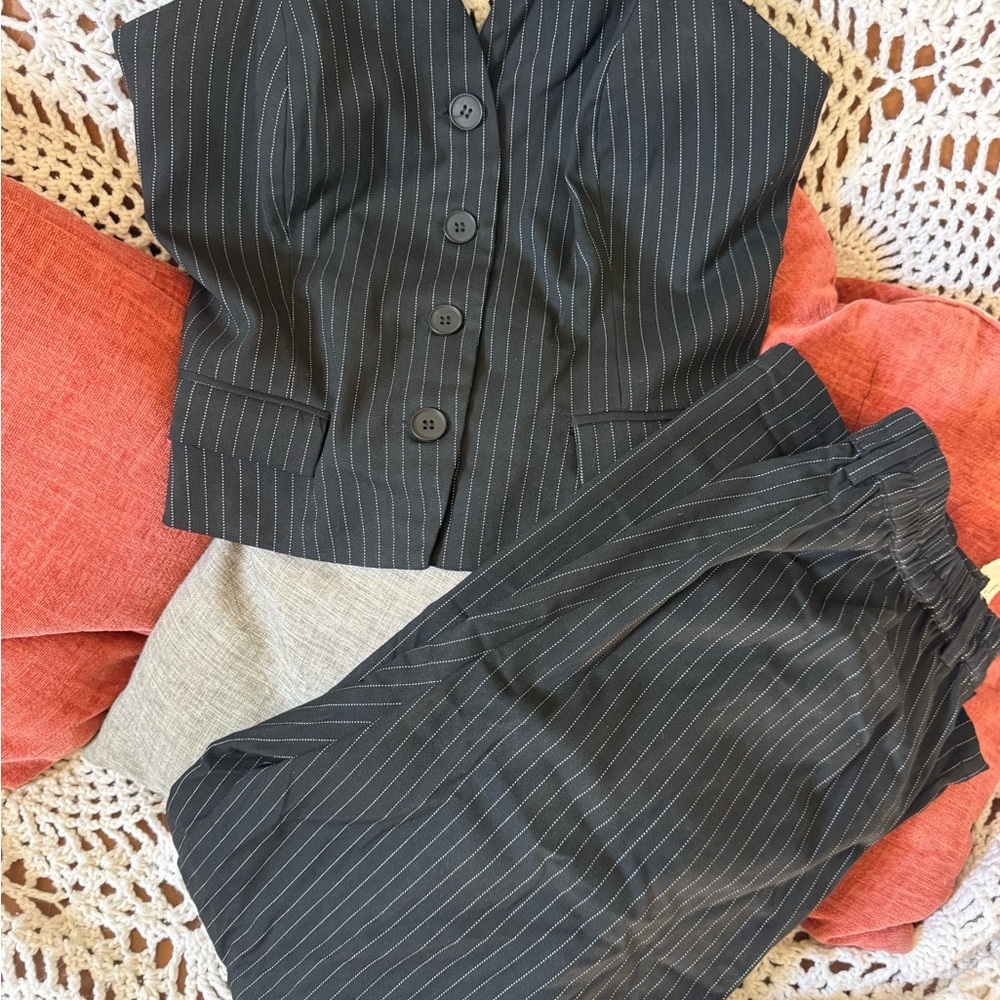 Women's Black Pinstripe Pantsuit